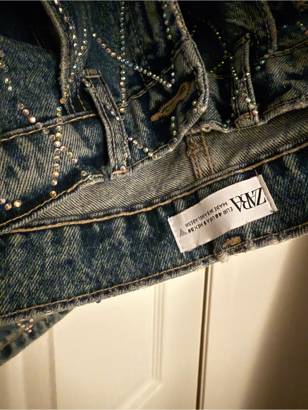 Zara RHINESTONE STRAIGHT LEG JEANS - Picture 4 of 5